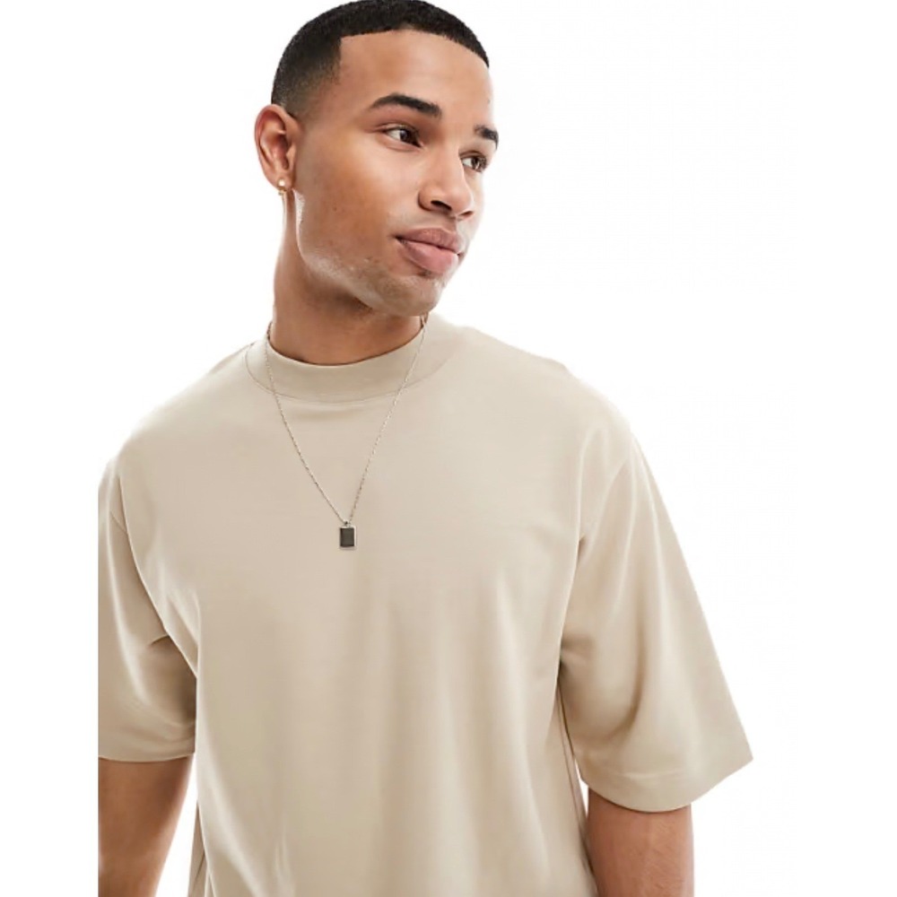 ASOS DESIGN Mens Oversized T-Shirt mock Turtle Neck Ecru Tofu XXL 133959359 NEW